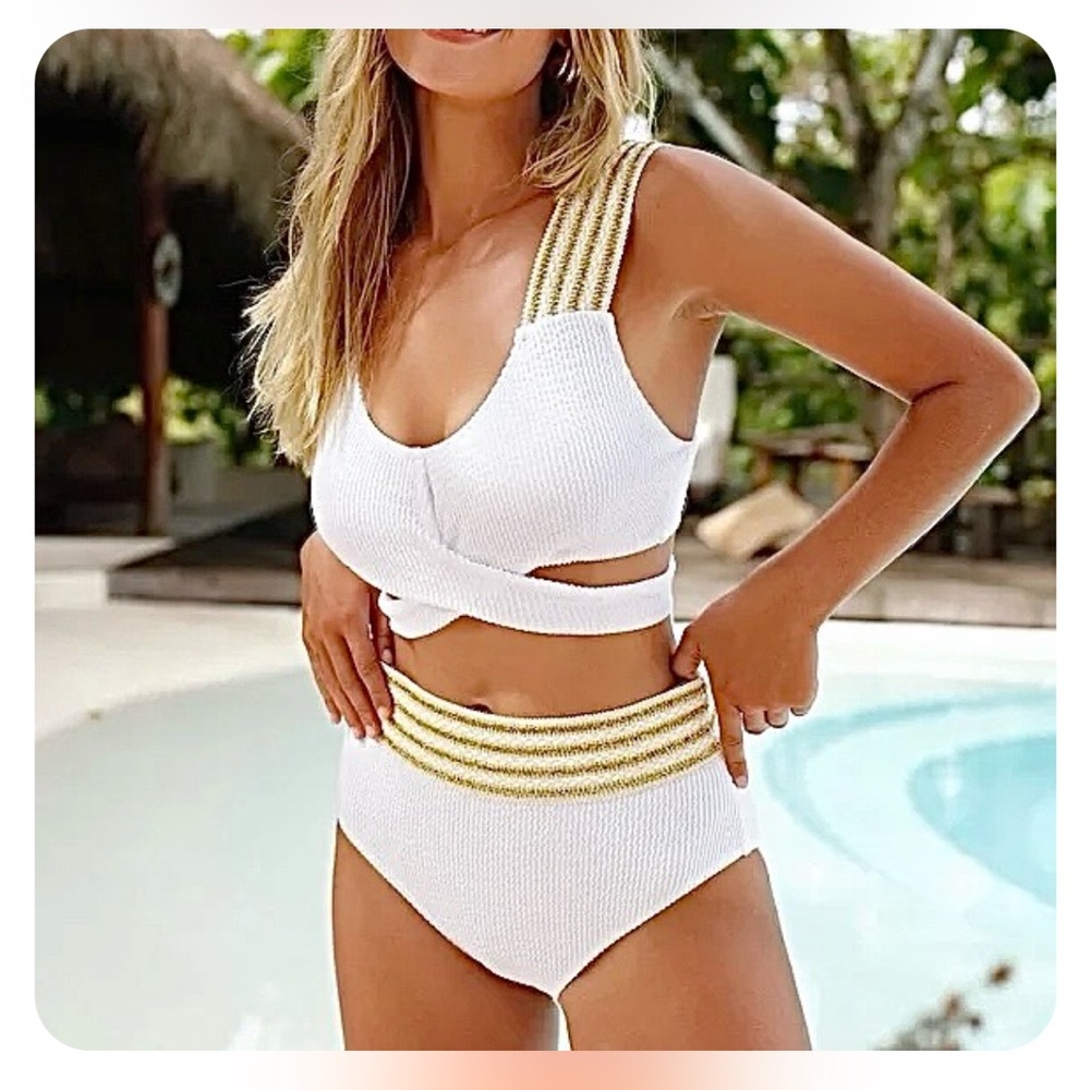 Cupshe White and Gold Strappy Bikini